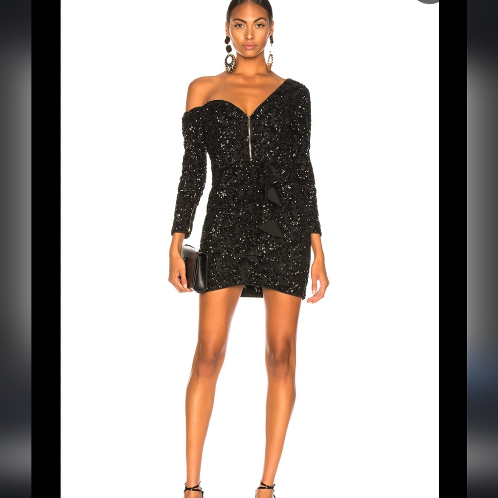 Self-Portrait Women's Sequin Embellished Ruffle Mini Dress